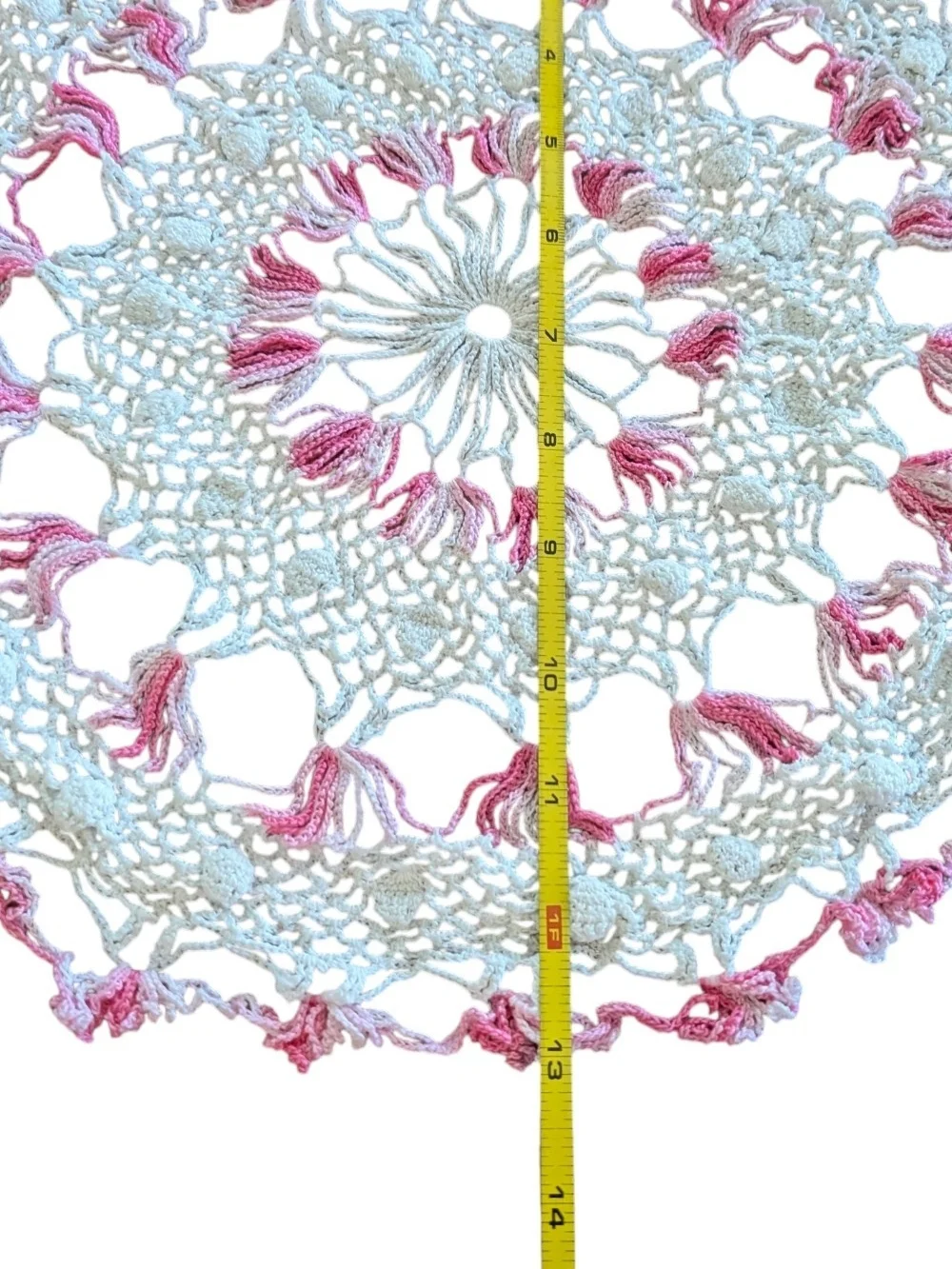 Handmade Crochet Round Doily - Pink & White